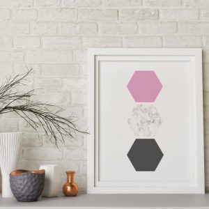 Plakát – Geometrický – růžovo-šedo-marble 2