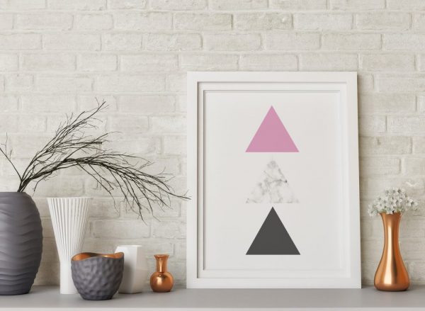 Plakát – Geometrický – růžovo-šedo-marble 3