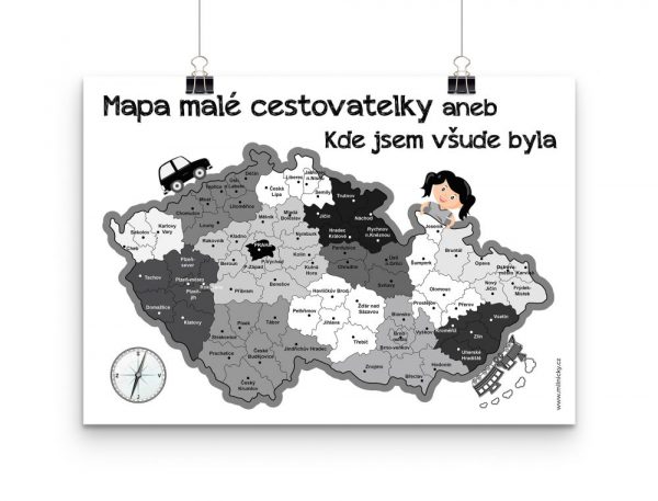 Cestovatelská mapa ČR pro děti - HOLKA (černo-bílá skandi)