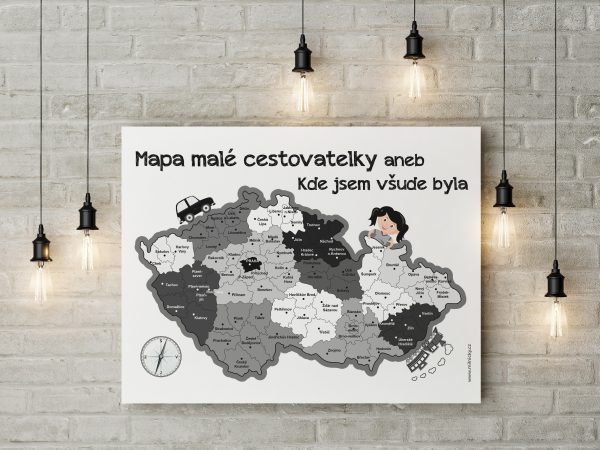 Cestovatelská mapa ČR pro děti - HOLKA (černo-bílá skandi) 2