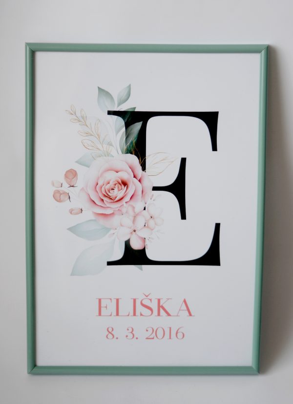 Plakát pro holčičky - PERSONALIZOVANÝ - květinové písmeno_Eliška 2