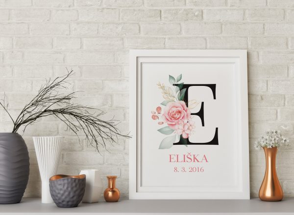 Plakát pro holčičky - PERSONALIZOVANÝ - květinové písmeno_Eliška