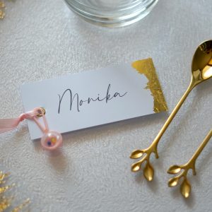Jmenovka na stůl se zlatým detailem - Baby shower - růžová 2