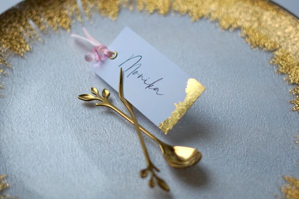 Jmenovka na stůl se zlatým detailem - Baby shower - růžová 5