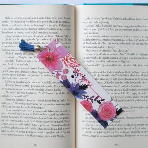 Květinová záložka do knihy s modrým střapcem 3