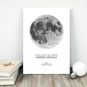 Hvězdná mapa s vaším unikátní textem - šedo-bílá