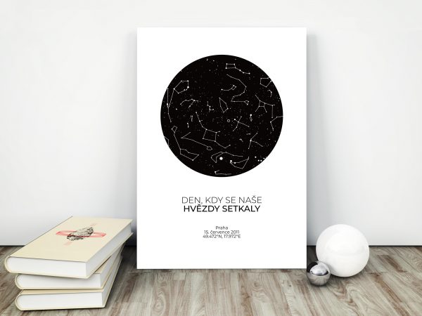 Hvězdná mapa s vaším unikátní textem - bílo-černá 2